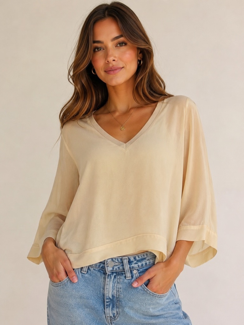 Zara Blouse with V-neck Butter Yellow Small
